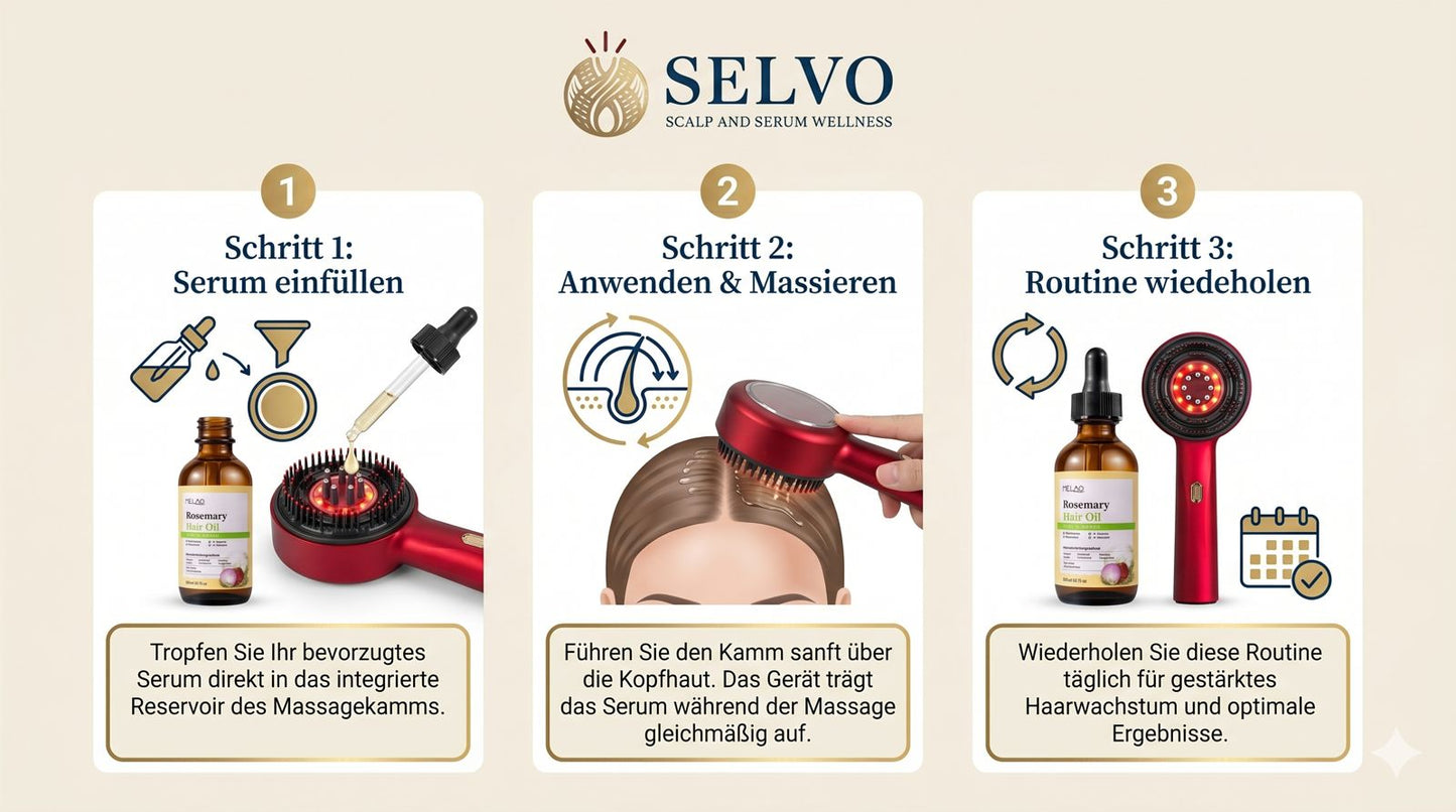 SELVO Massagekamm – Kopfhaut-Massagegerät mit Rotlicht
